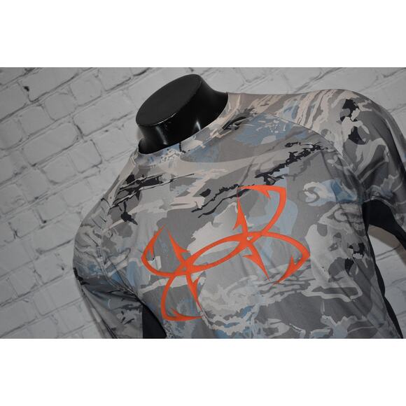 Under Armour Fishing Shirt Mens Size Gray Camo Blue Camping Hiking Polyester - Picture 1 of 8